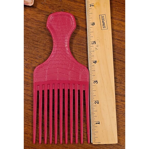 Vintage Goody Plastic Hair Pick Lift Comb Croc Textured RED 6.5" Made In USA - Picture 7 of 10